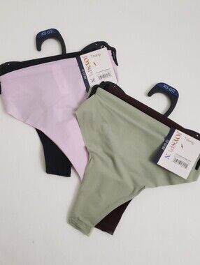 Lot Of 2 - 2 Pack XS Joyspun Thong With Mesh Back - Black & Pink - Green & Brown